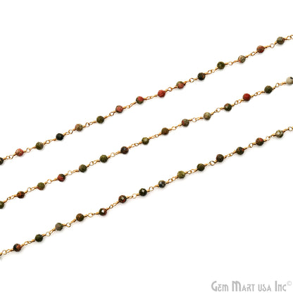 Unakite Gold Plated Wire Wrapped Gemstone Beads Rosary Chain (764057157679)