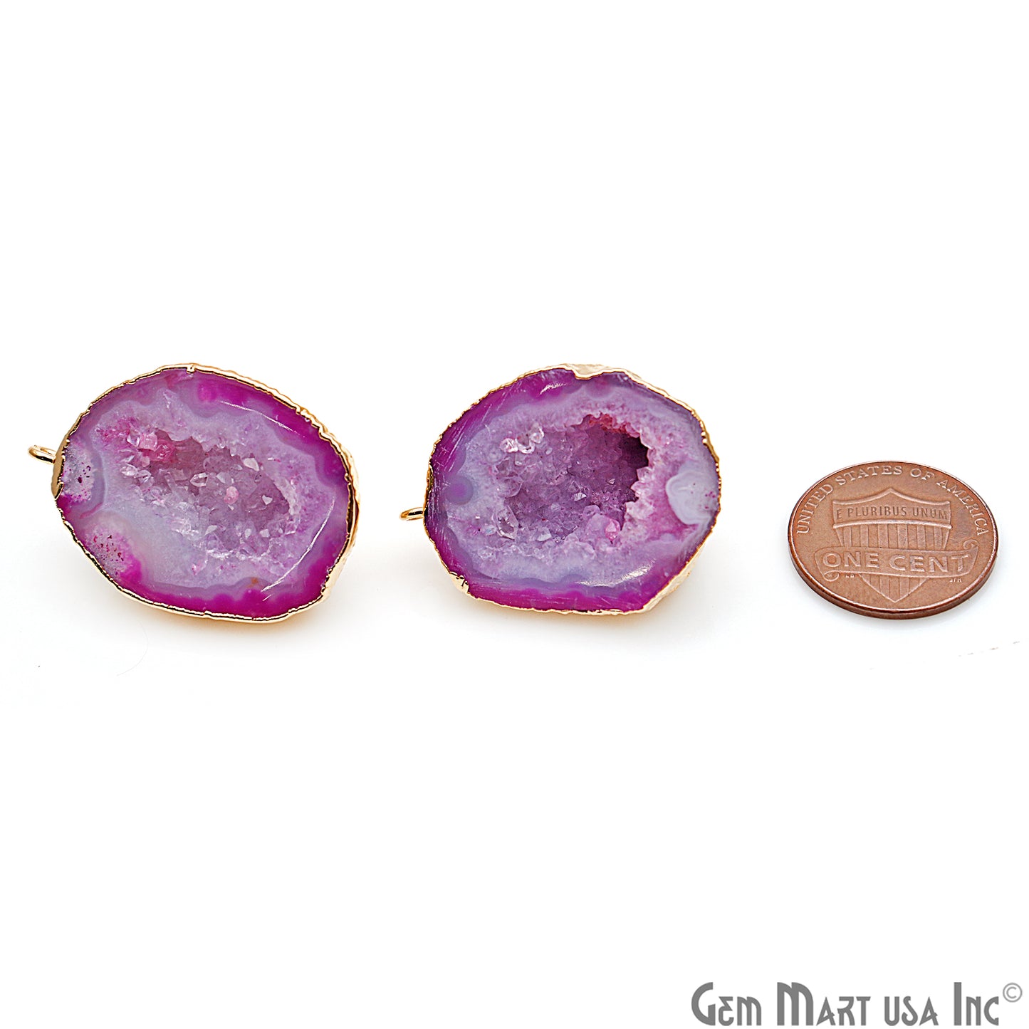 DIY Agate Slice Geode Druzy 24x31mm Gold Electroplated Loop Connector Studs Earrings - GemMartUSA