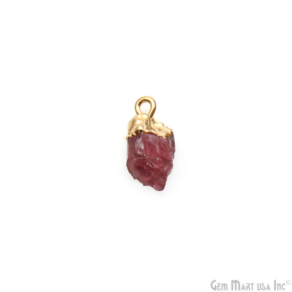 Rough Pink Tourmaline Gemstone 15x10mm Organic Gold Edged Single Bail Connector Charm