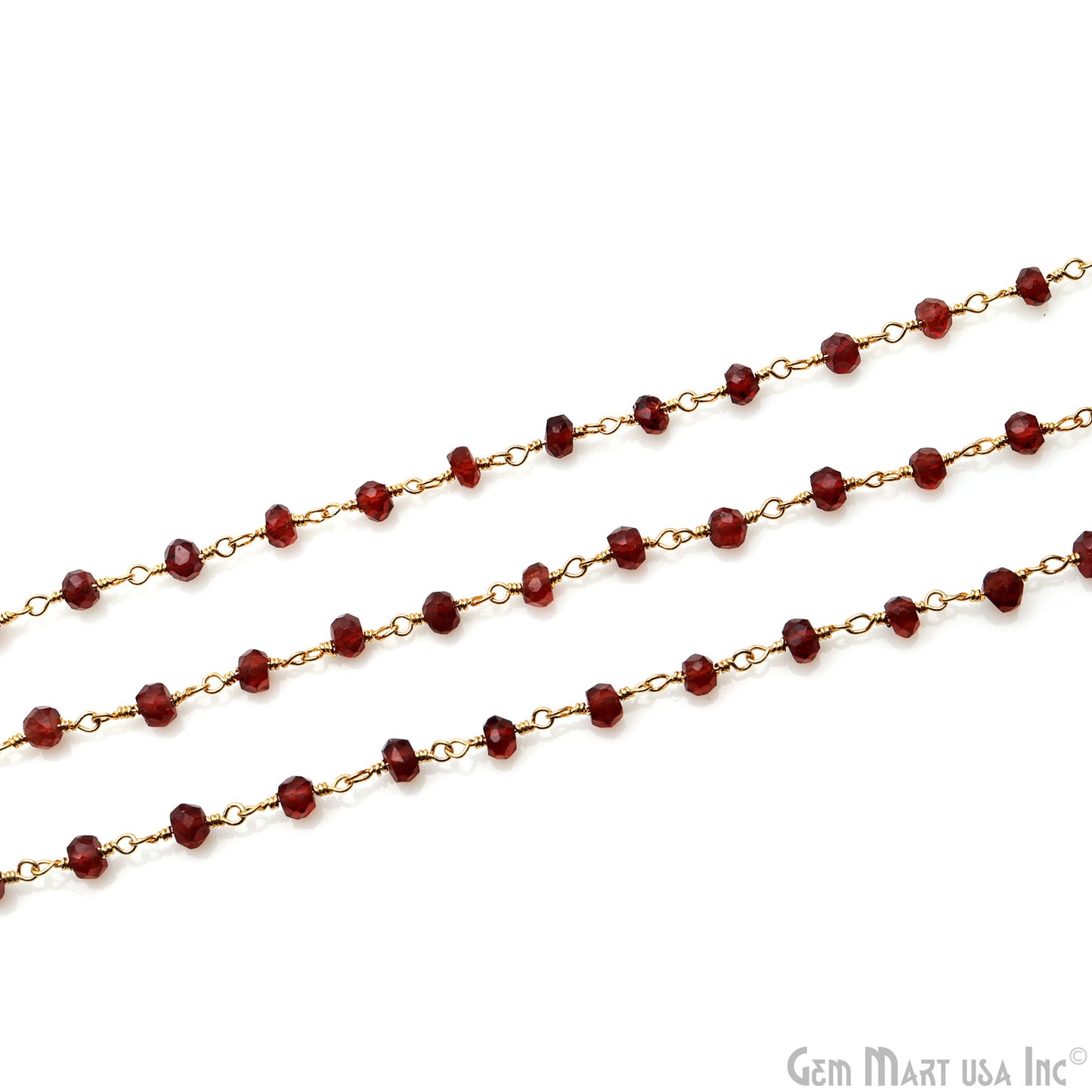 Garnet Faceted Beads 4mm Gold Wire Wrapped Rosary Chain