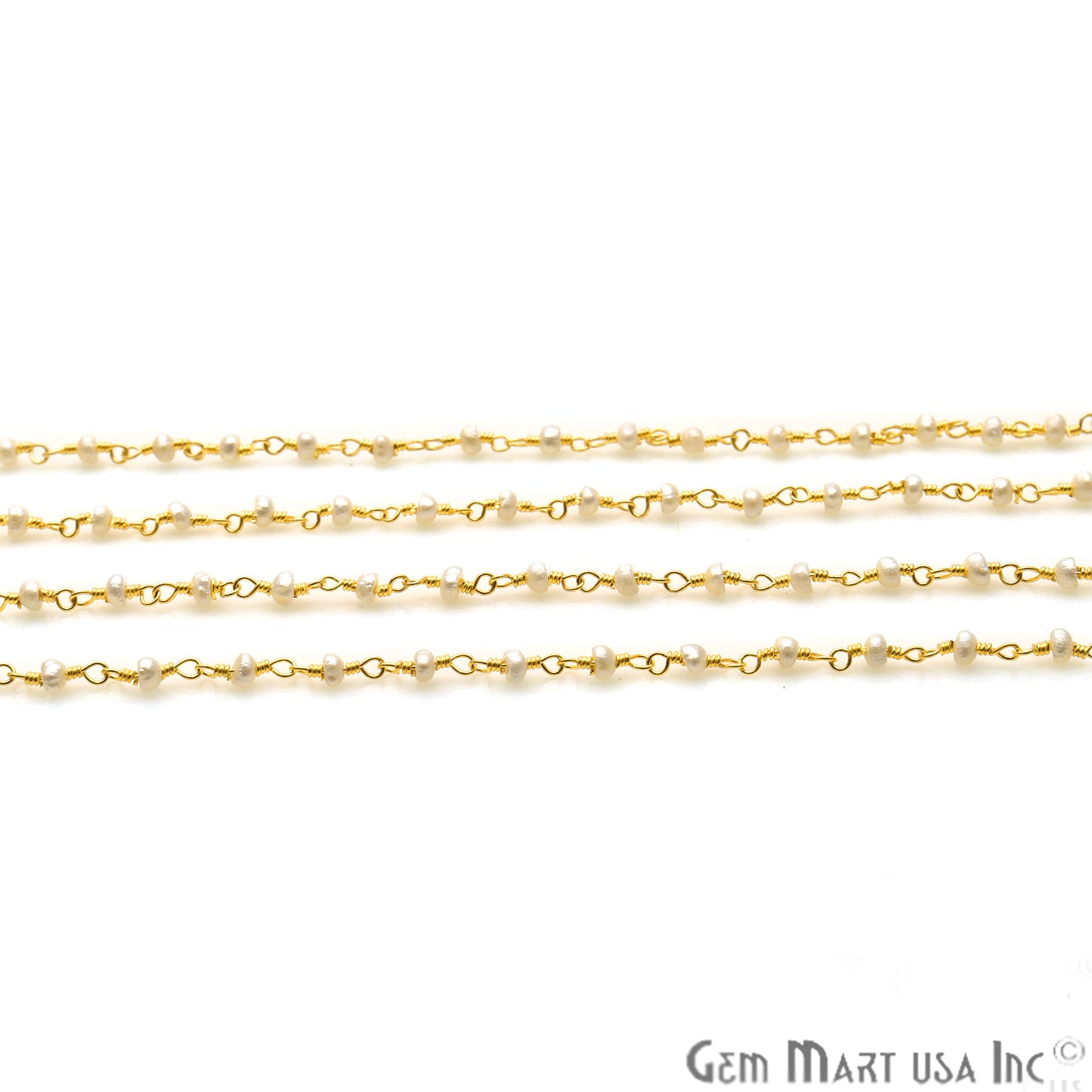 Pearl Round 2.5-3mm Gold Plated Wire Wrapped Rosary Chain - GemMartUSA