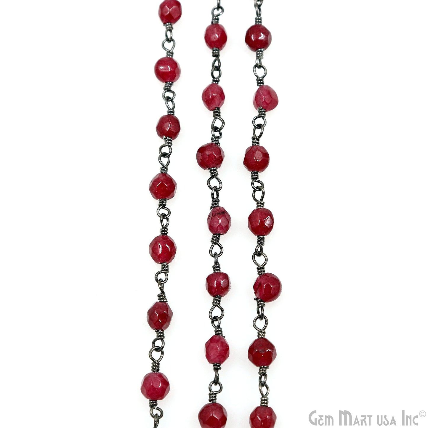 Dark Cherry Jade Beads 4mm Oxidized Wire Wrapped Rosary Chain