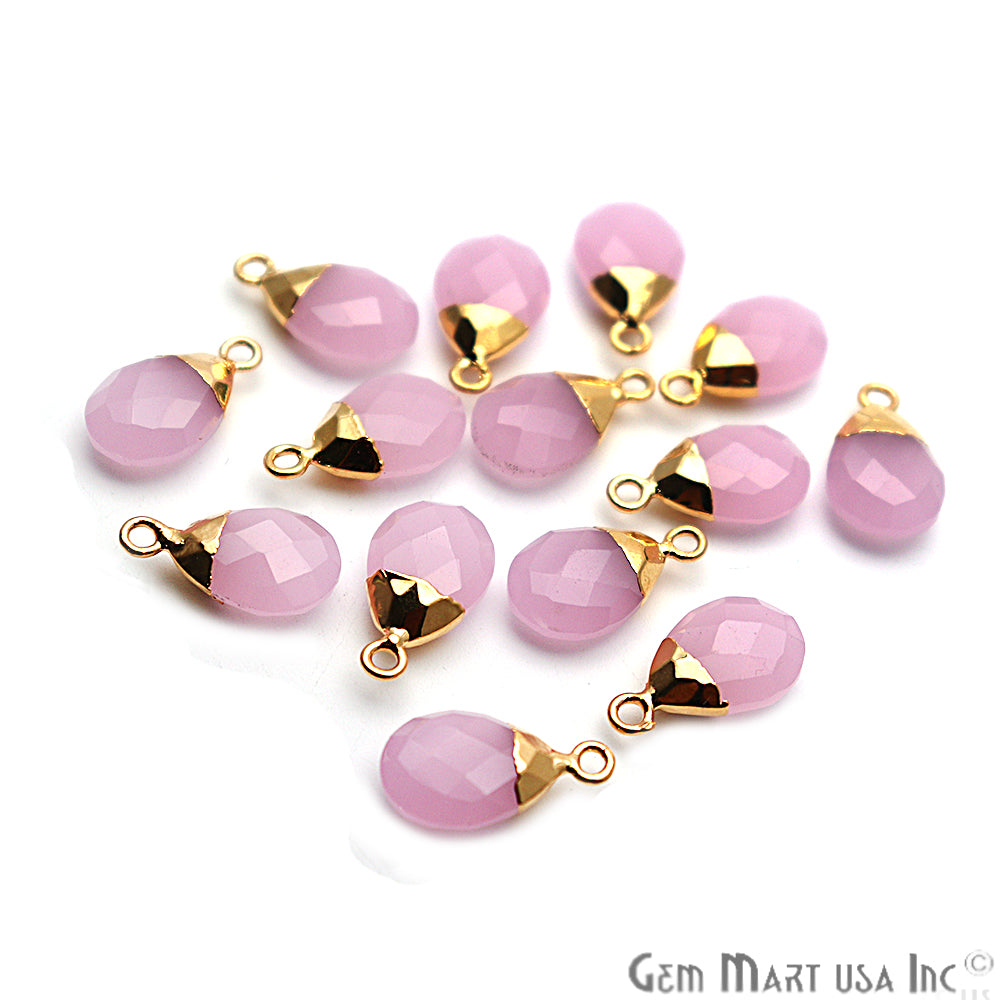 Rose Chalcedony 14x10mm Pears Gold Electroplated Single Bail Gemstone Connector - GemMartUSA