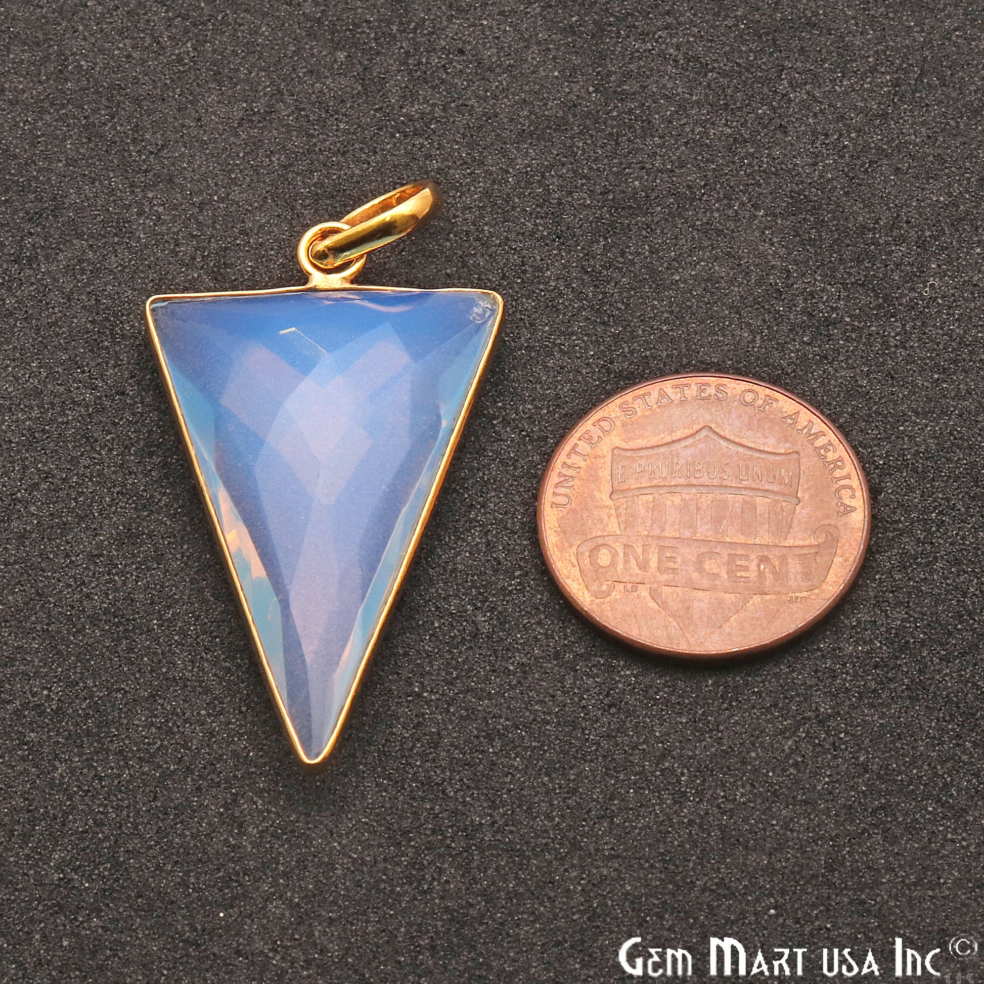 White Opal Triangle 21x35mm Gold Plated Single Bail Gemstone Pendant - GemMartUSA