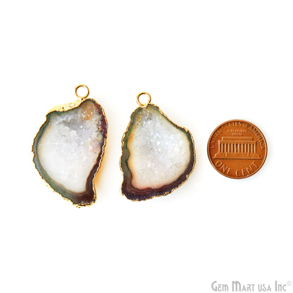 Geode Druzy 24x35mm Organic Gold Electroplated Single Bail Gemstone Earring Connector 1 Pair