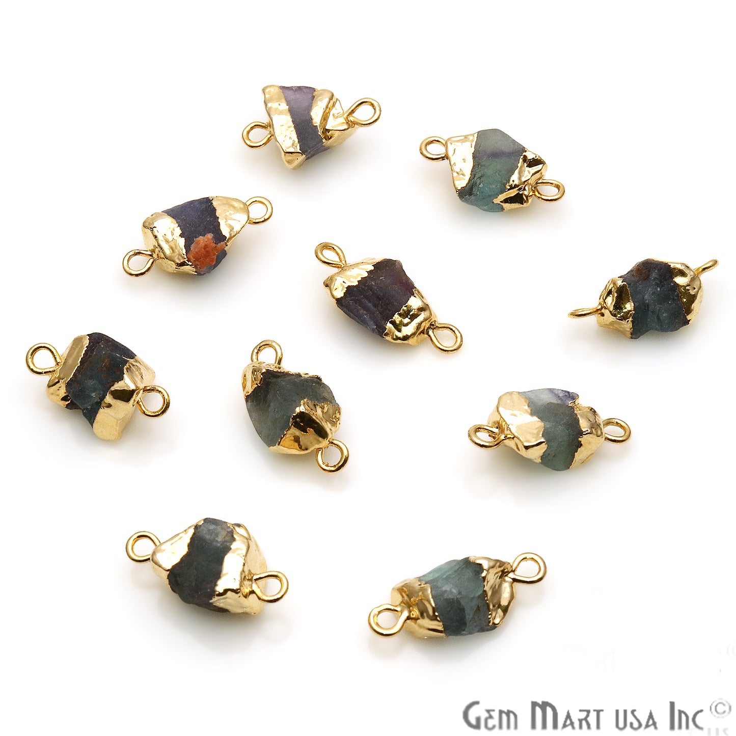 Rough Fluorite Organic 14x6mm Gold Electroplated Pendant Connector - GemmartUSA
