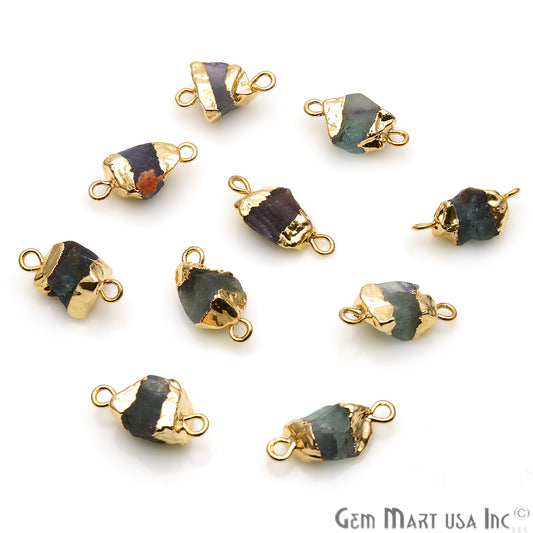 Rough Fluorite Organic 14x6mm Gold Electroplated Pendant Connector - GemmartUSA
