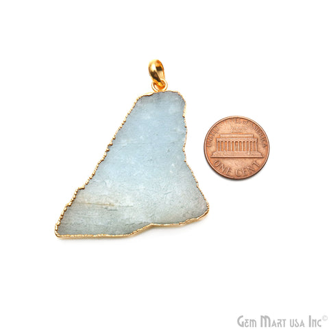 Aquamarine Free Form shape 55x34mm Gold Electroplated Gemstone Single Bail Pendant