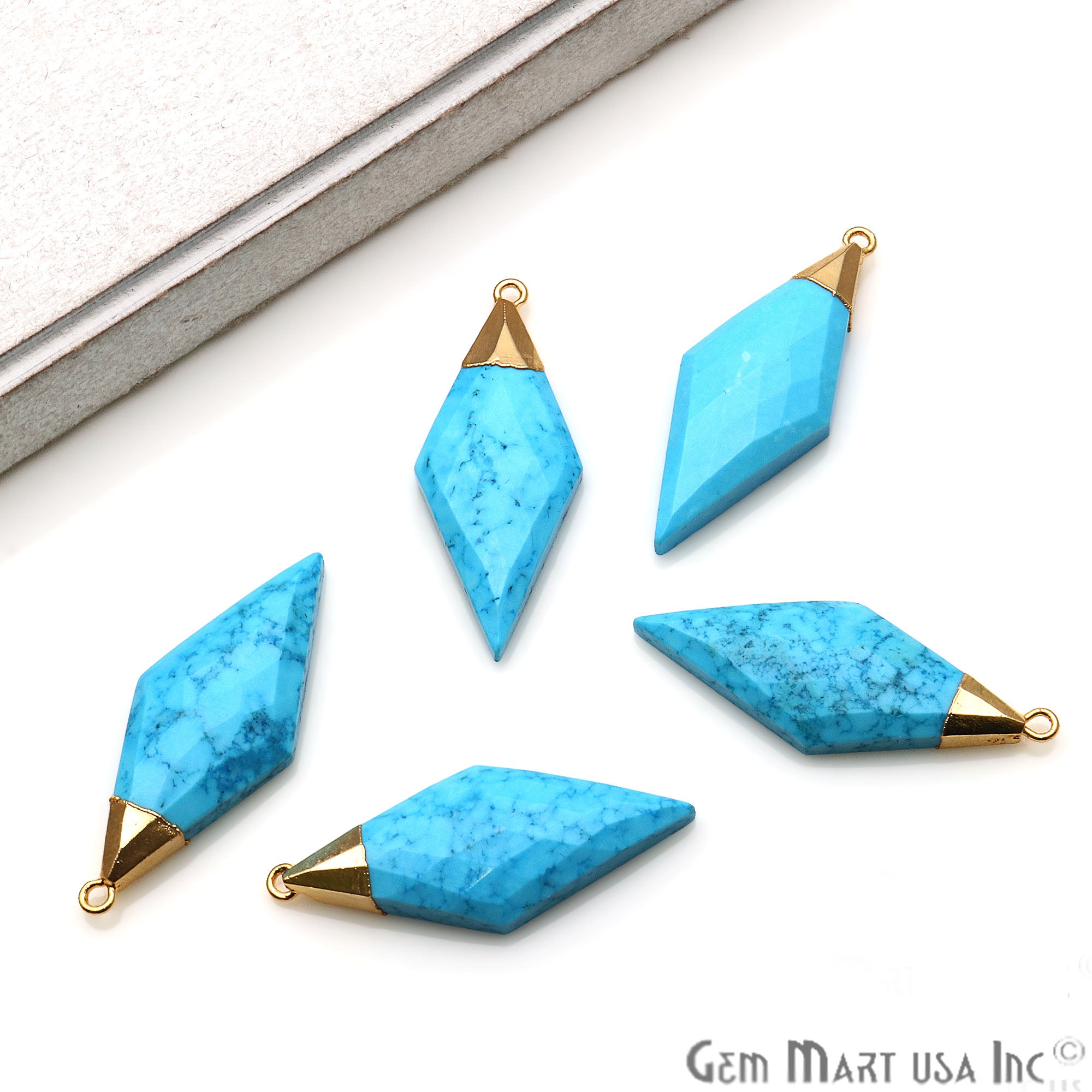 Gemstone Rhombus Shape 37x15mm Gold Plated Single Bail Connector (Pick Stone) - GemMartUSA