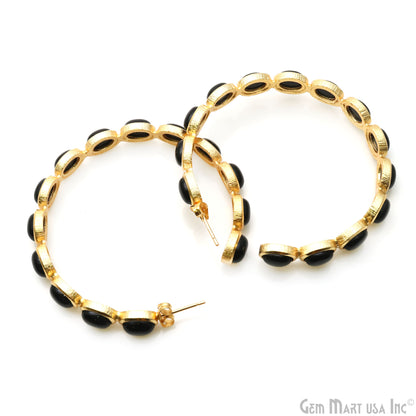 Gemstone Oval Cabochon 7x5mm Gold Plated Round 54mm Hoop Earrings