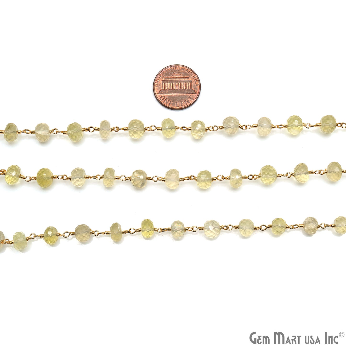 Lemon Topaz Faceted 6-7mm Gold Wire Wrapped Rondelle Beads Rosary Chain