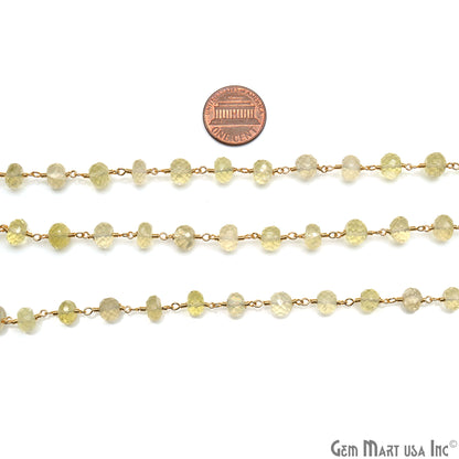 Lemon Topaz Faceted 6-7mm Gold Wire Wrapped Rondelle Beads Rosary Chain