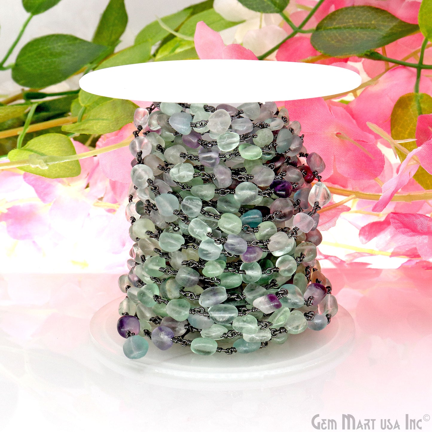 Fluorite 8x5mm Tumble Beads Oxidized Rosary Chain