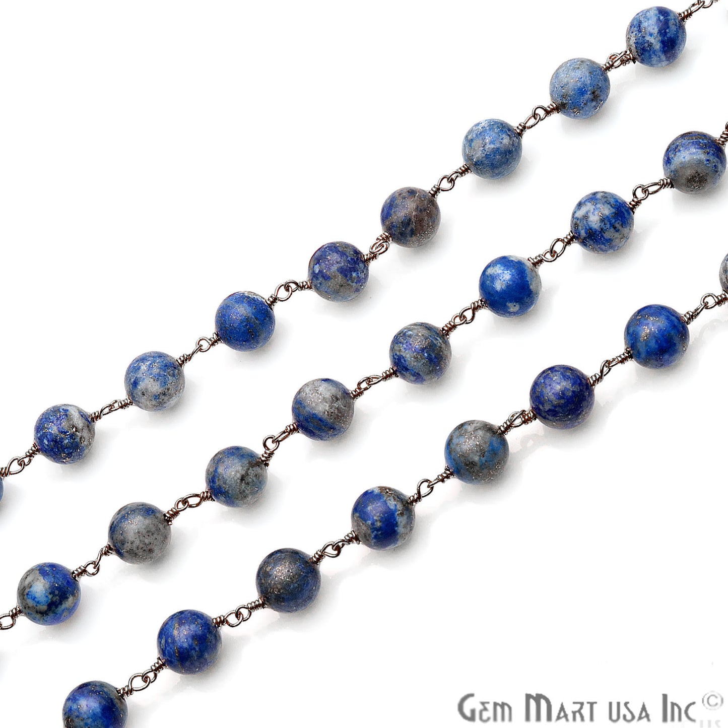 Lapis Smooth Beads 8mm Oxidized Wire Wrapped Gemstone Rosary Chain - GemMartUSA