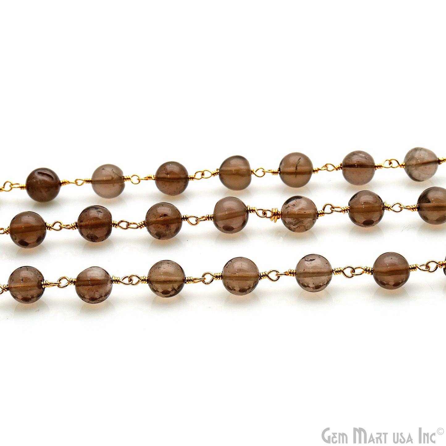 Smoky Topaz 5-6mm Gold Plated Round Cabochon Beads Rosary Chain