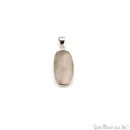 Rose Quartz Gemstone Rectangle 31x15mm Sterling Silver Necklace Pendant 1PC