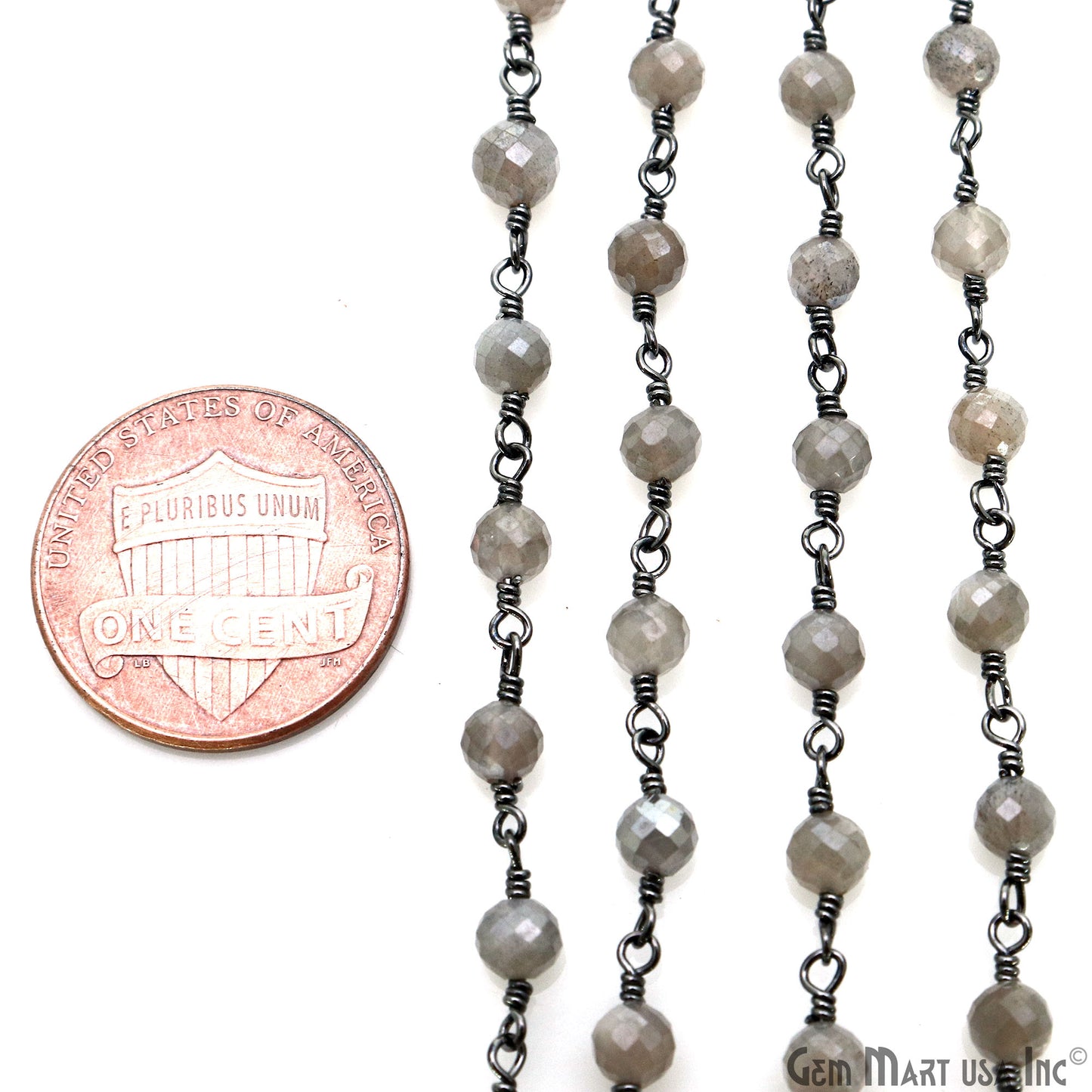 Mistique Labradorite Gemstone Faceted Beads 4mm Oxidized Wire Wrapped Bead Rosary Chain