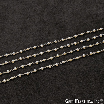 Pearl Round 3-3.5mm Sterling Silver Wire Wrapped Rosary Chain - GemMartUSA