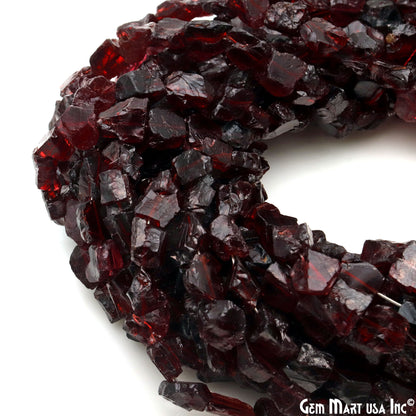 Garnet Rough Beads, 9 Inch Gemstone Strands, Drilled Strung Briolette Beads, Free Form, 7x5mm