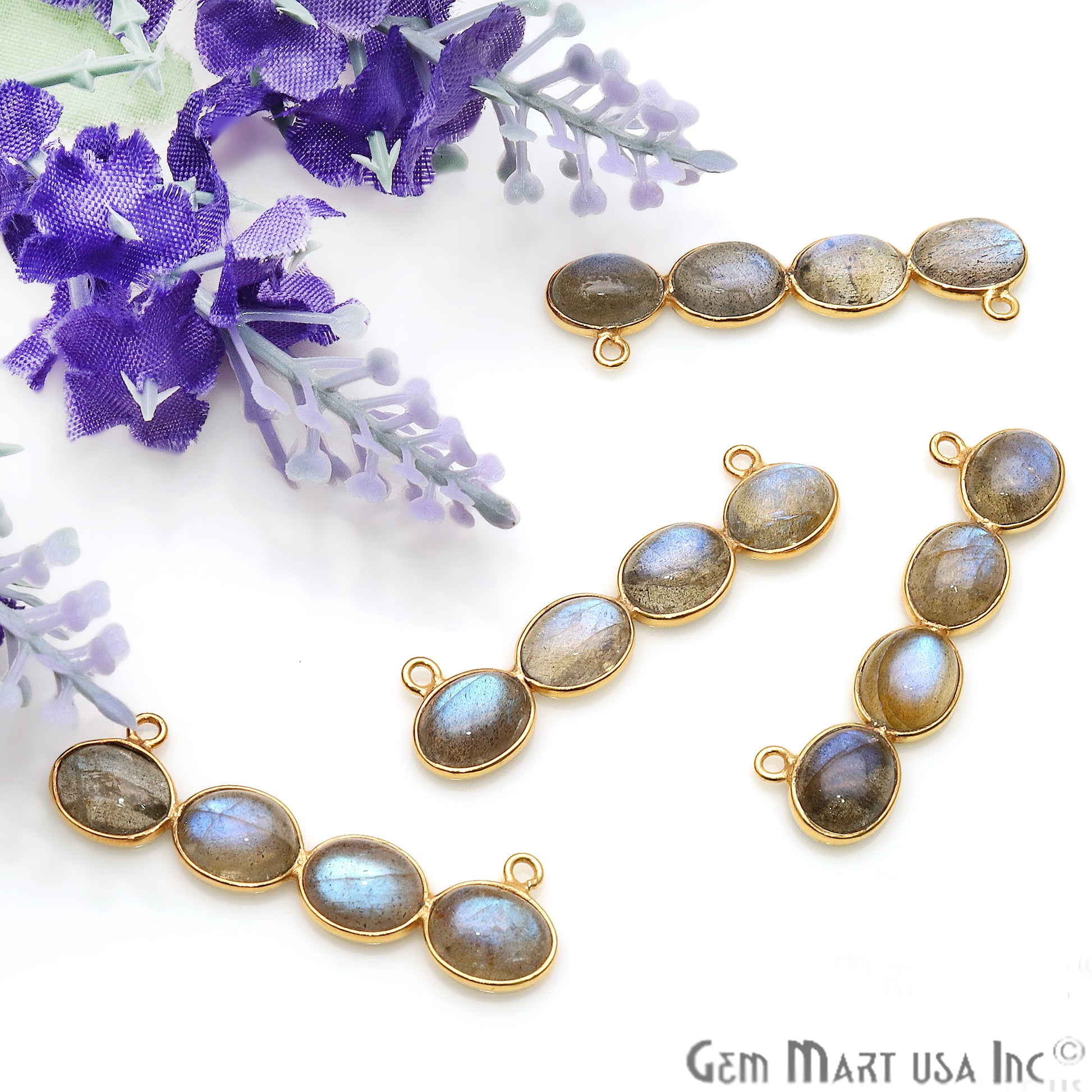 DIY, Labradorite 40x11mm Gold Plated Bezel Chandelier Finding Component - GemmartUSA
