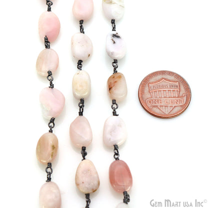 Pink Opal 12x5mm Tumble Beads Oxidized Wire Wrapped Rosary Chain