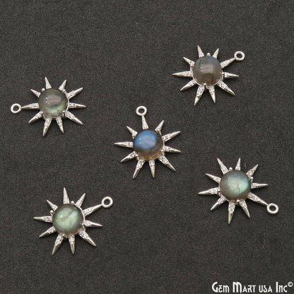 Gemstone Rising Sun Connector Sunburst Pendant Gold Plated 9mm