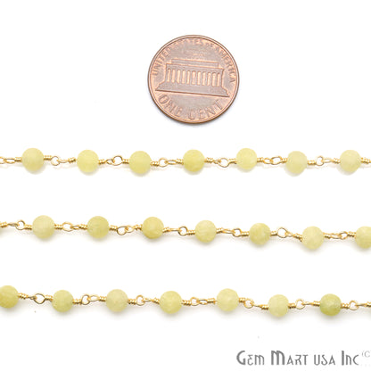 Prehnite Agate Matte Beads 4mm Round Gold Wire Wrapped Rosary Chain