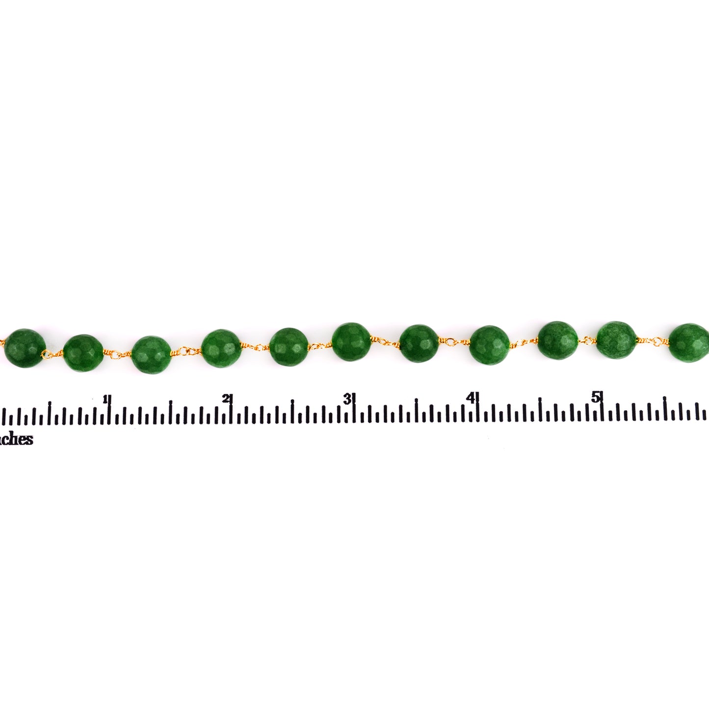 Green Jade Faceted Beads 8mm Gold Plated Wire Wrapped Rosary Chain