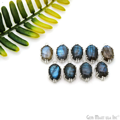 Flashy Labradorite Cabochon 18x11mm Oval Prong Silver Setting Single Bail Gemstone Connector