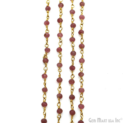 Rhodochrosite Gemstone Gold Wire Wrapped Bead Rosary Chain