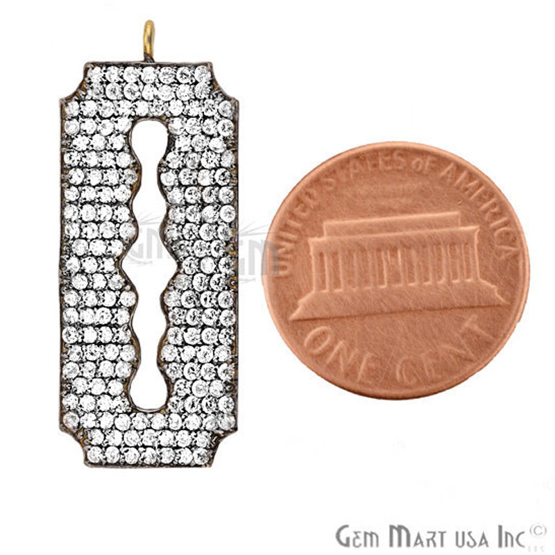 Cubic Zircon Pave 'Blade' Gold Vermeil Charm For Bracelet & Pendants - GemMartUSA