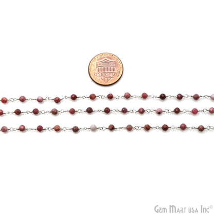 Strawberry Quartz Faceted 3-3.5mm Silver Wire Wrapped Beads Rosary Chain