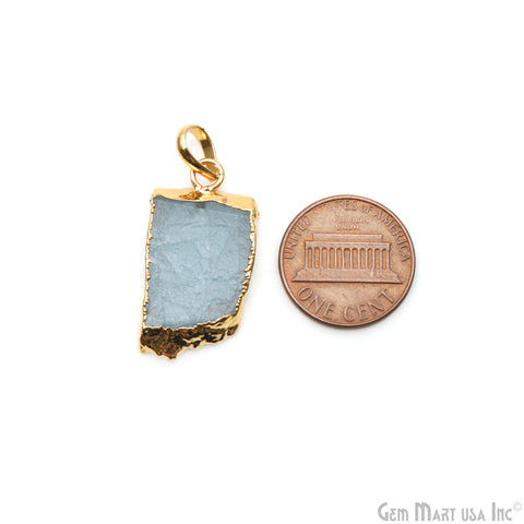 Aquamarine Free Form shape 28x15mm Gold Electroplated Gemstone Single Bail Pendant