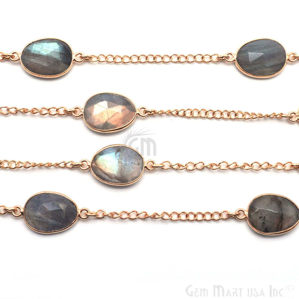 Labradorite 10x14mm Oval Gold Plated Bezel Connector Chain - GemMartUSA (764188819503)