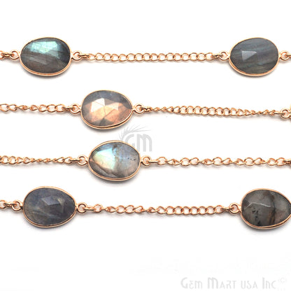 Labradorite 10x14mm Oval Gold Plated Bezel Connector Chain - GemMartUSA (764188819503)