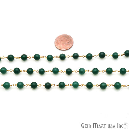 Green Jade Smooth Beads 6mm Gold Plated Wire Wrapped Rosary Chain - GemMartUSA