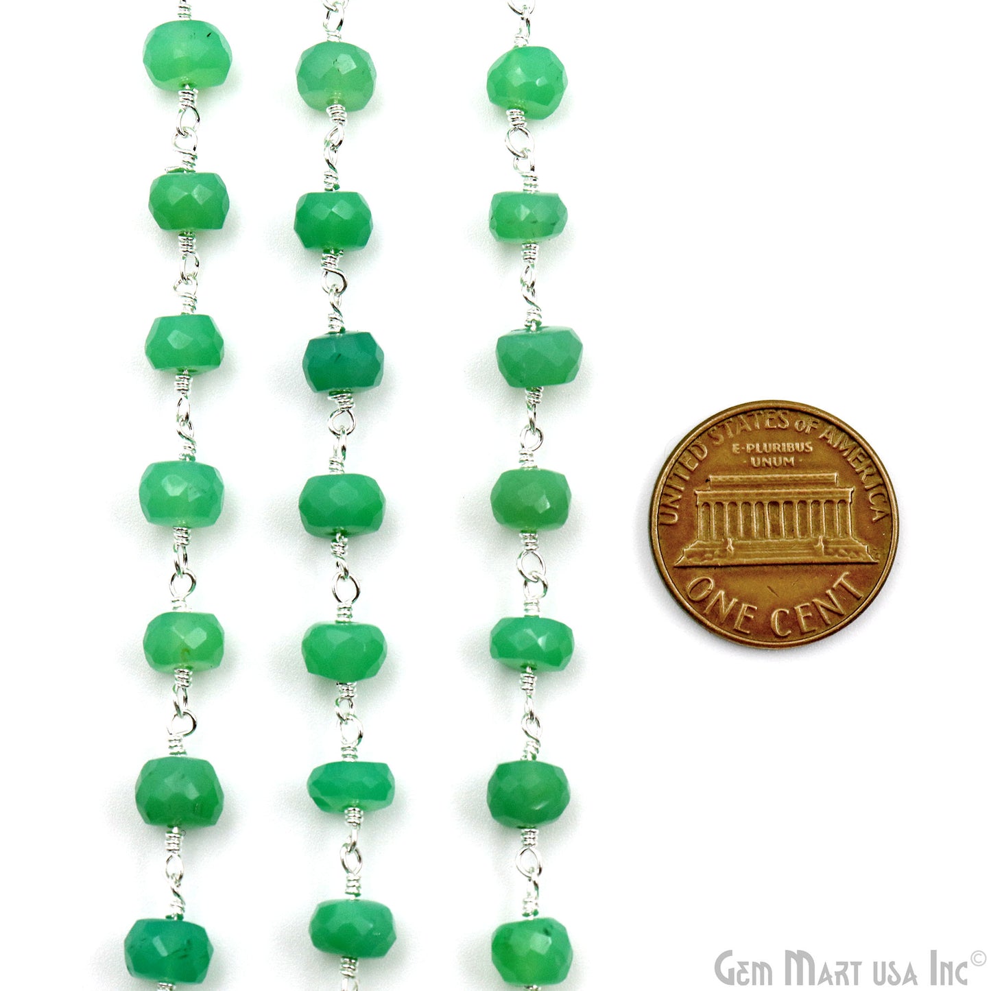 Chrysoprase Faceted Beads 6-7mm Silver Wire Wrapped Rosary Chain