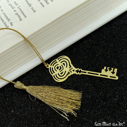 Metal Key Bookmark With Tassel. Gold Bookmark, Reader Gift, Handmade Bookmark, Page Marker, Aesthetic Gift. 71x29mm