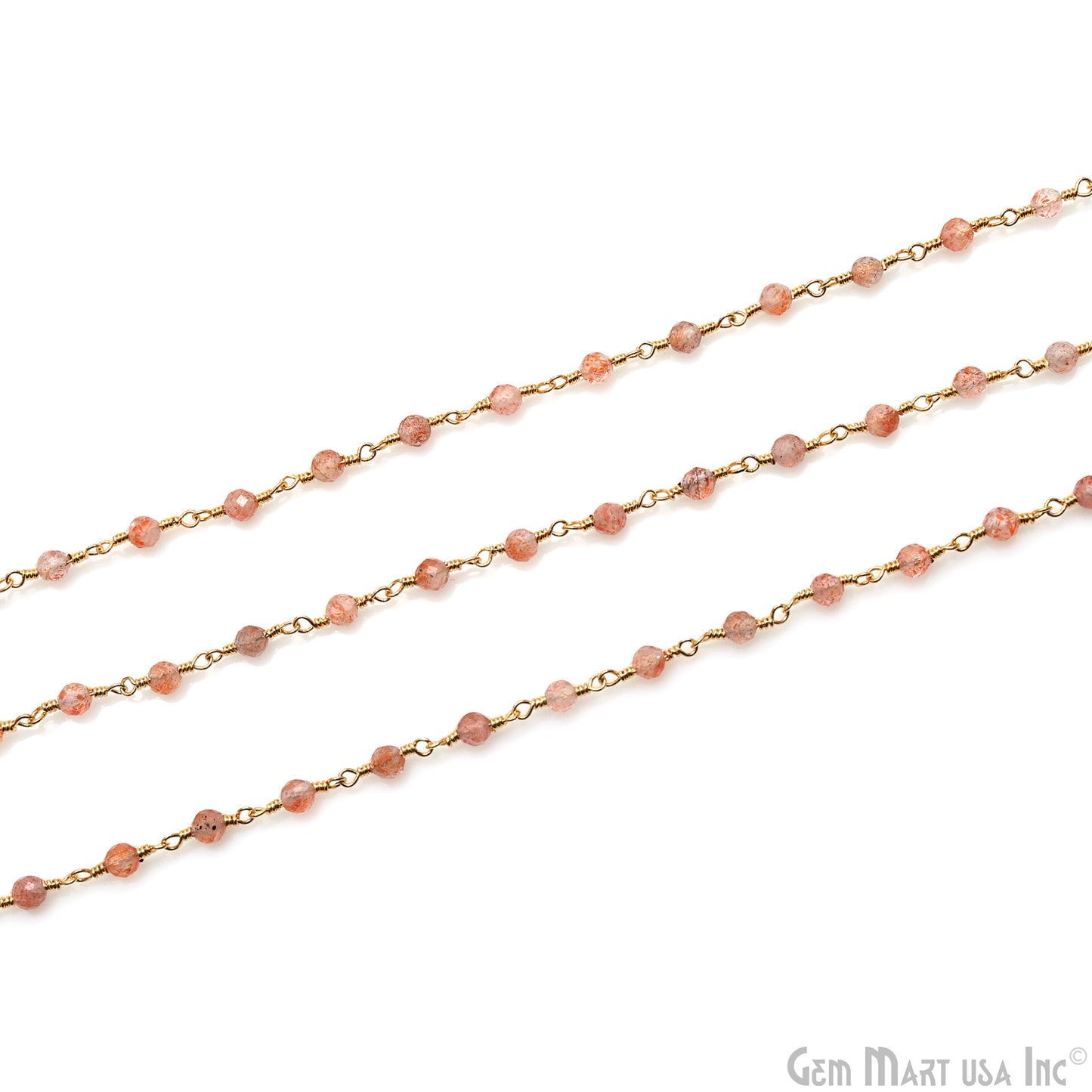 Strawberry Quartz Gold Plated Wire Wrapped Beads Rosary Chain (763697627183)