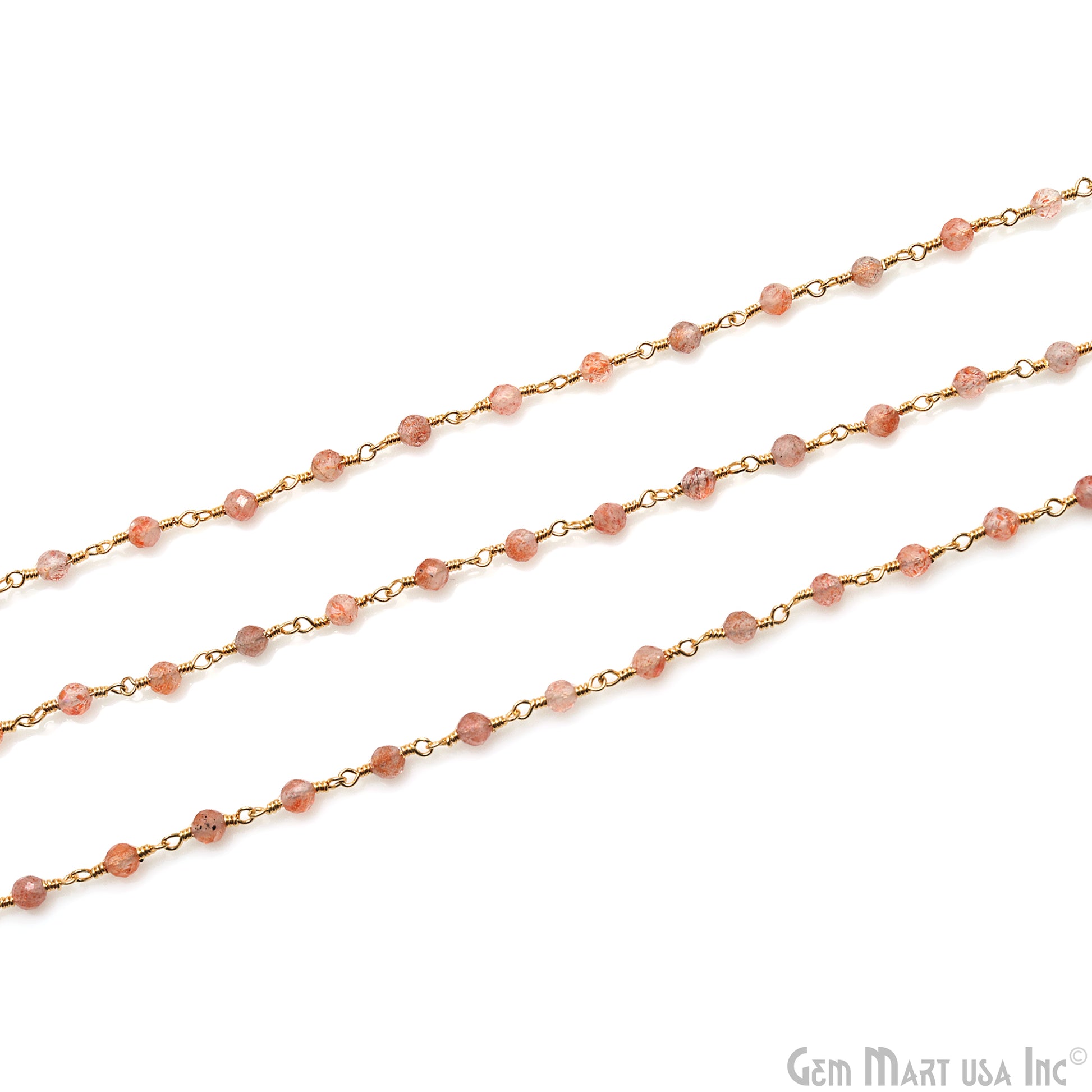 Strawberry Quartz Gold Plated Wire Wrapped Beads Rosary Chain (763697627183)