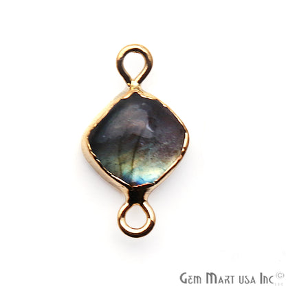 Flashy Labradorite 8mm Cushion Shape Gold Electroplated Double Bail Connector - GemMartUSA