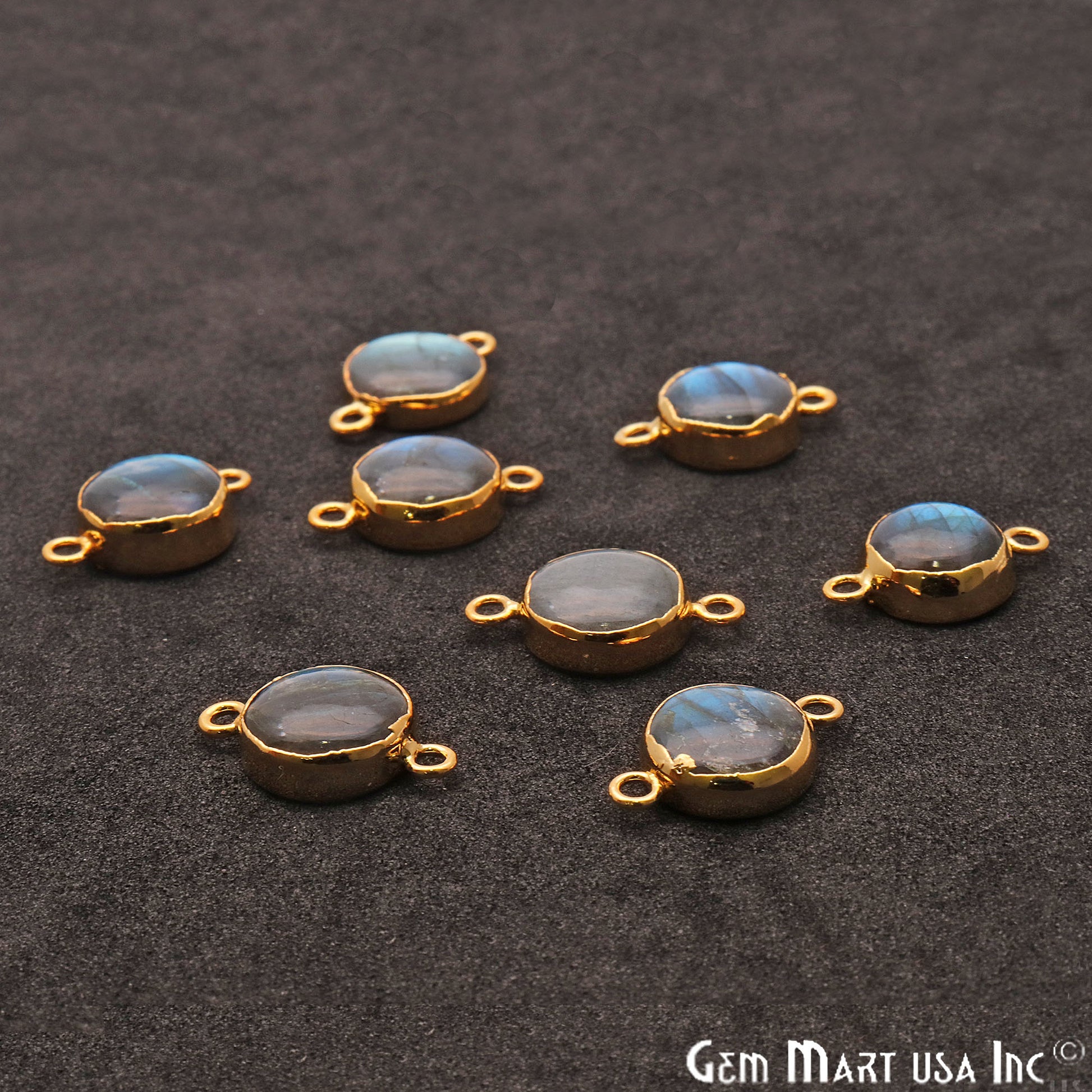 Flashy Labradorite Round Shape Gold Edge 19x12mm Double Bail Connector - GemMartUSA