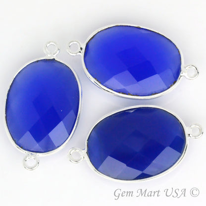 Oval 15x20mm Double Bail Silver Bezel Gemstone Connector