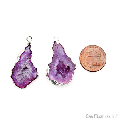 Geode Druzy 35x19mm Organic Silver Electroplated Single Bail Gemstone Earring Connector 1 Pair