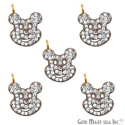Cubic Zircon Pave 'Micky Face' Gold Vermeil Charm For Bracelet & Pendants - GemMartUSA