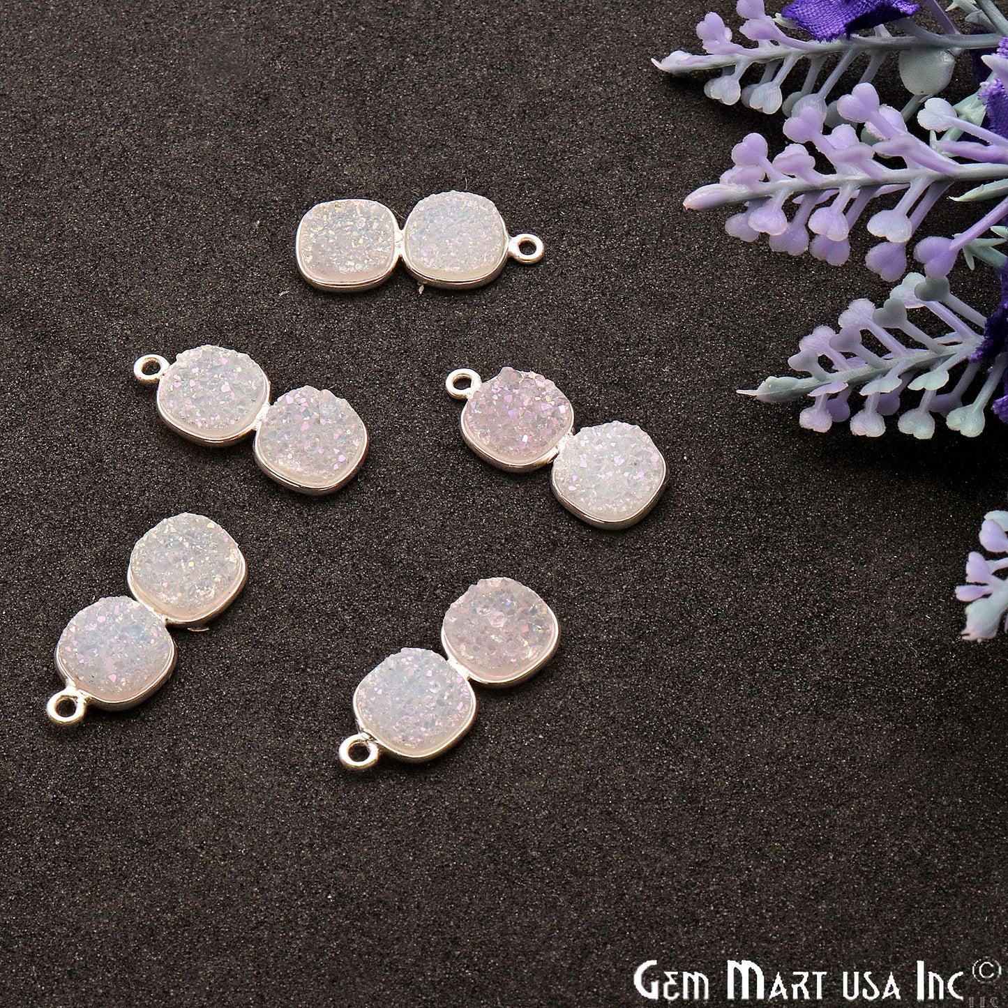 DIY Cushion Druzy Component 22x9mm Gold Plated Gemstone Connector (Pick Color) - GemMartUSA