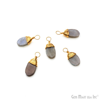 Labradorite Oval Shape 17x7mm Gold Wire Wrapped Single Bail Connector