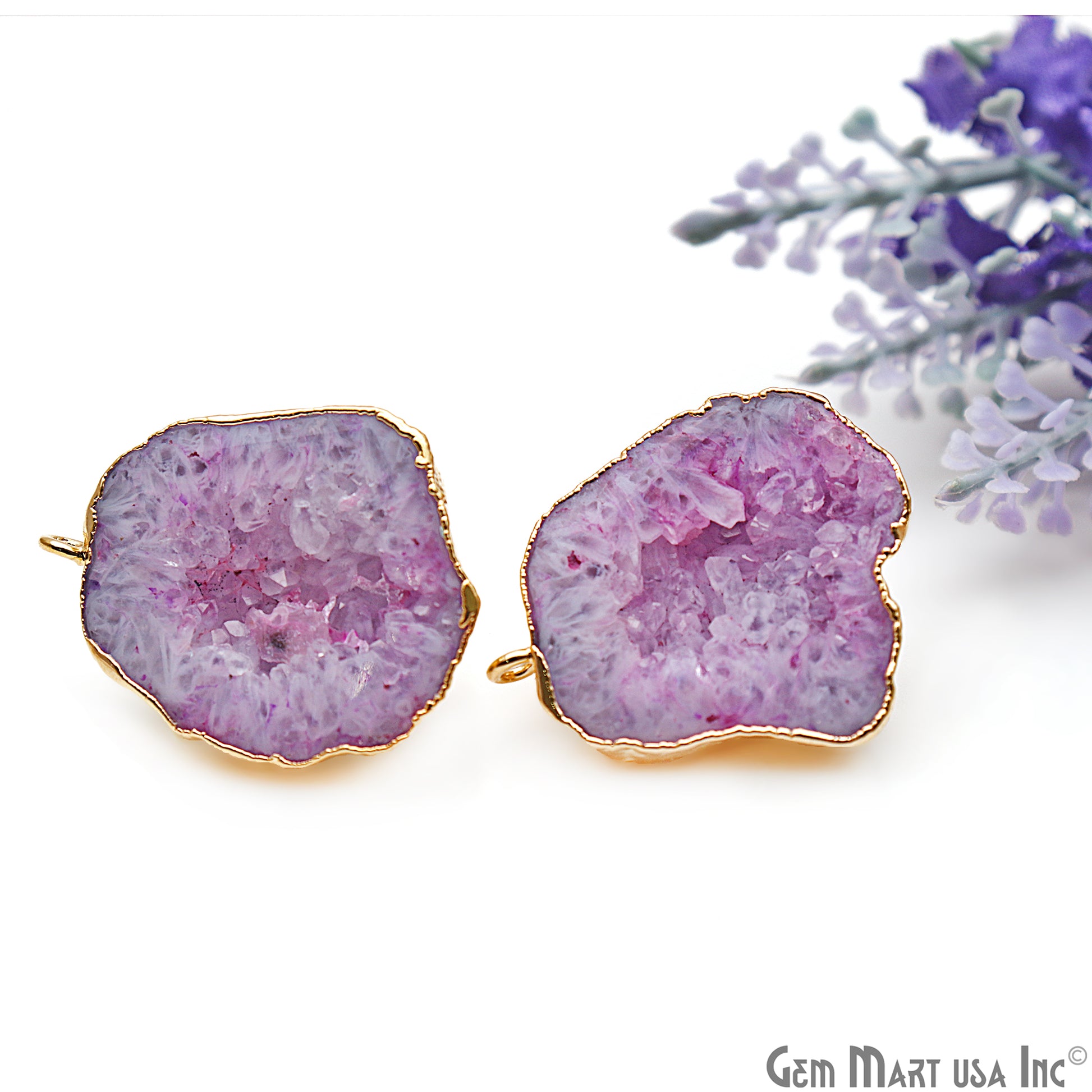 DIY Agate Slice Geode Druzy 32x24mm Gold Electroplated Loop Connector Studs Earrings - GemMartUSA