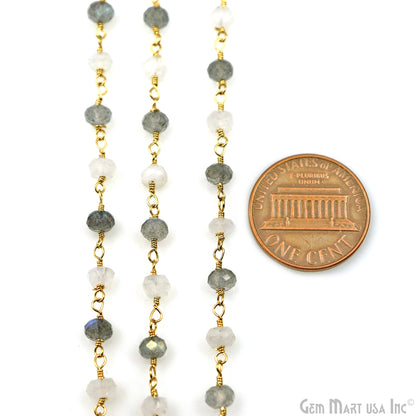 Labradorite & Rainbow Faceted Beads 4mm Gold Wire Wrapped Rosary Chain