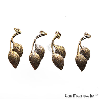 Leaf Shape Antique Plated 37x15mm Charm For Bracelets & Pendants - GemMartUSA